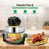 18 Quart Convection Countertop Air Fryer – See through Glass for Best Cooking Results – Air Fryer, Roaster, Bake, Grill, Steam & Roast – Includes Glass Bowl, Broil Rack & Toasting Rack