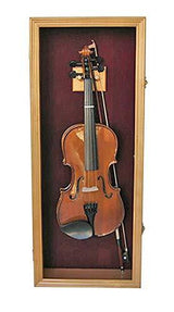 DisplayGifts Fiddle, Violin Display Case Shadow Box with Hanger, with Lock (Oak Finish)