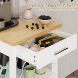 Shintenchi Kitchen Island Cart with Storage,Rolling Side Table on Wheels with Large Worktop, Cabinet,Towel Rack and Drawers for Kitchen,Dinning Room, White